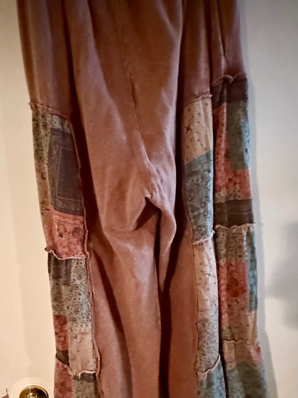 Boho Patchwork Wide Leg Pant in Rust with Multicolor Accents - Picture 2 of 2